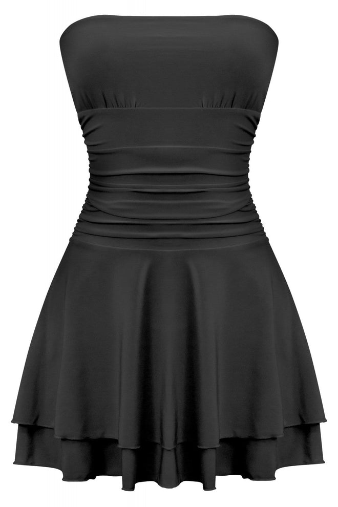Taylor Ruched Strapless Mini Dress Black - Style Delivers