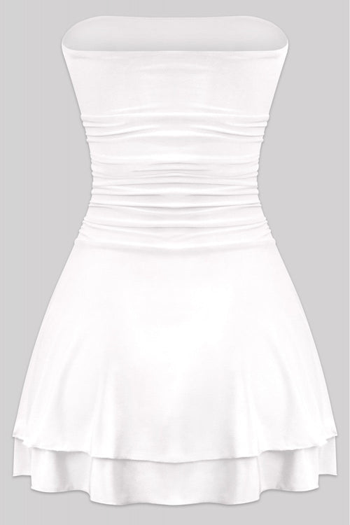 Taylor Ruched Strapless Mini Dress White - Style Delivers