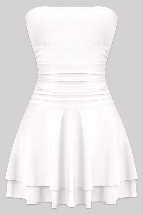 Taylor Ruched Strapless Mini Dress White - Style Delivers