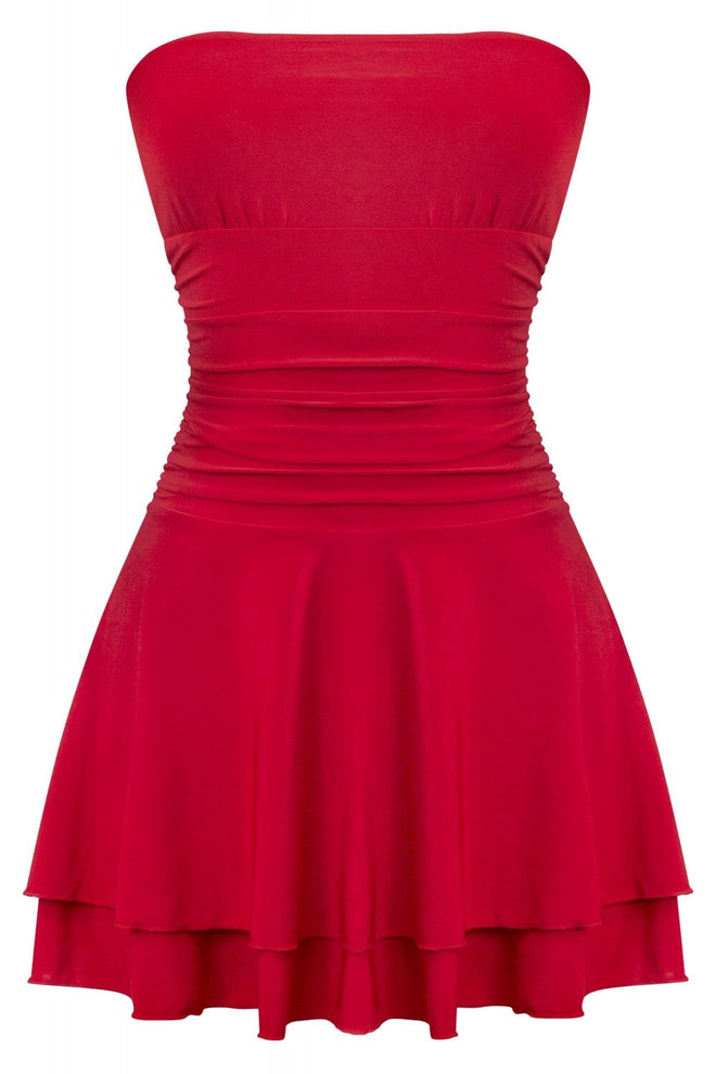 Taylor Ruched Strapless Mini Dress Red - Style Delivers