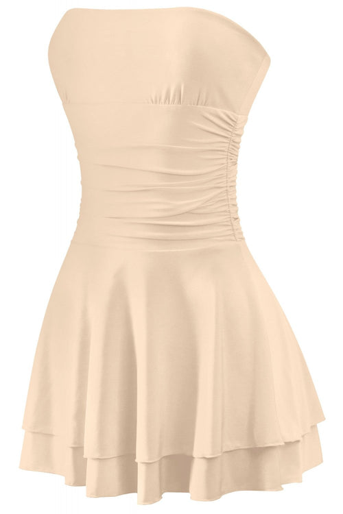 Taylor Ruched Strapless Mini Dress Taupe - Style Delivers