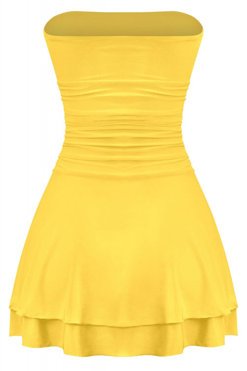 Taylor Ruched Strapless Mini Dress Yellow - Style Delivers