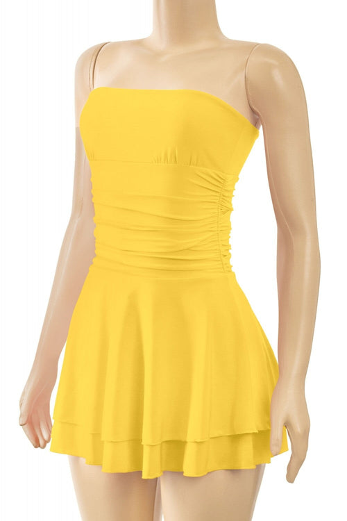 Taylor Ruched Strapless Mini Dress Yellow - Style Delivers