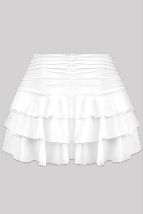 Flutter Ruffle Mini Skirt Off White - Style Delivers