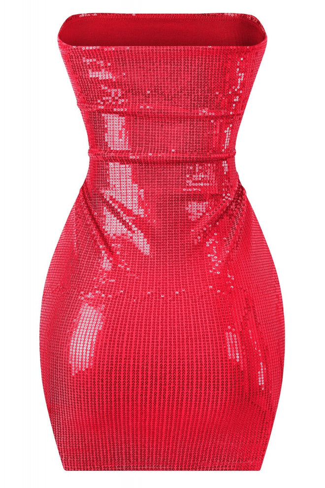 Hottie Sequin Strapless Mini Dress Red - Style Delivers