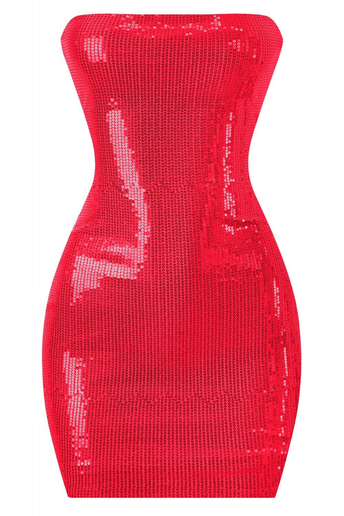 Hottie Sequin Strapless Mini Dress Red - Style Delivers