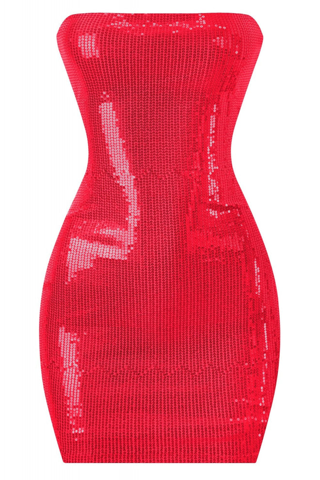 Holiday Hottie Sequin Strapless Mini Dress Red - Style Delivers