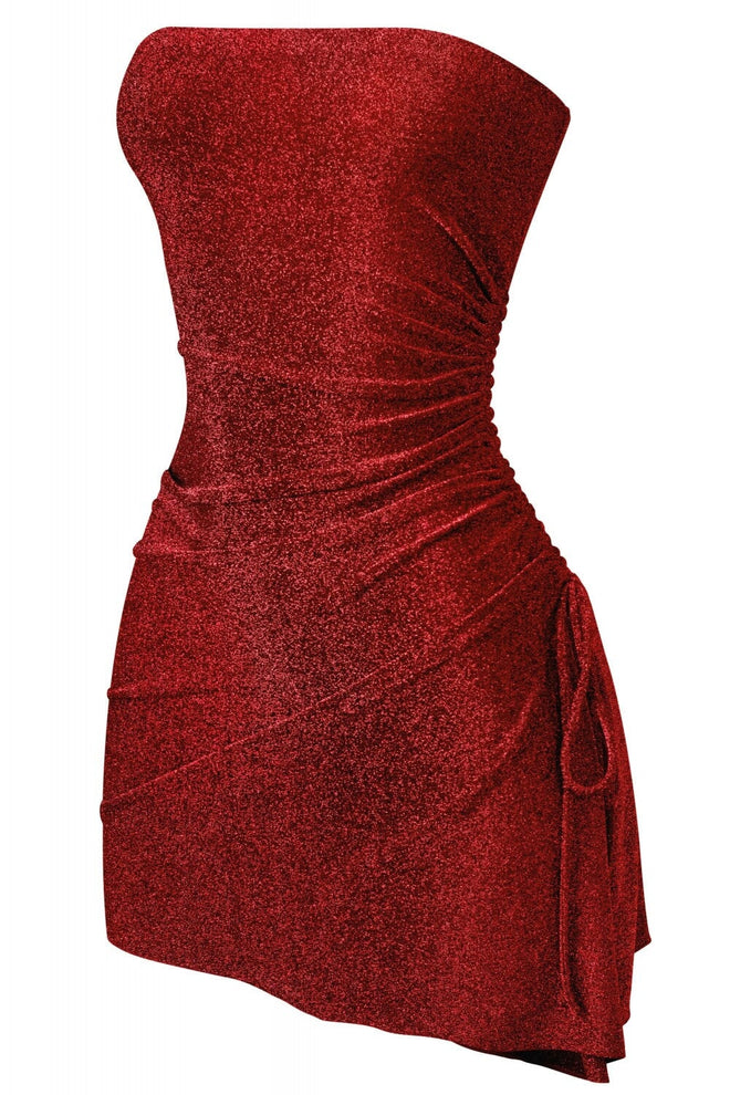 All that Glitters Strapless Mini Dress Red