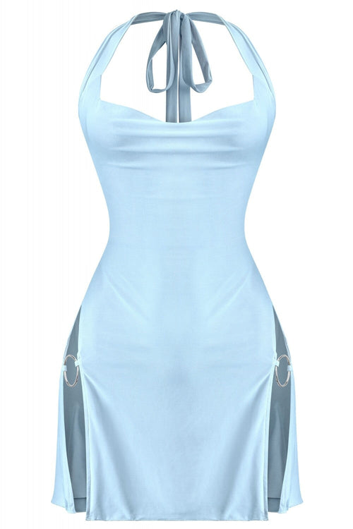 Zuzana Halter Neck Mini Dress with Slits Baby Blue - Style Delivers