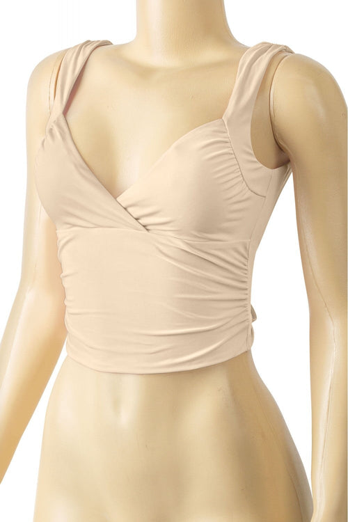 Janelle Sleeveless Open Back Crop Top Off Beige - Style Delivers