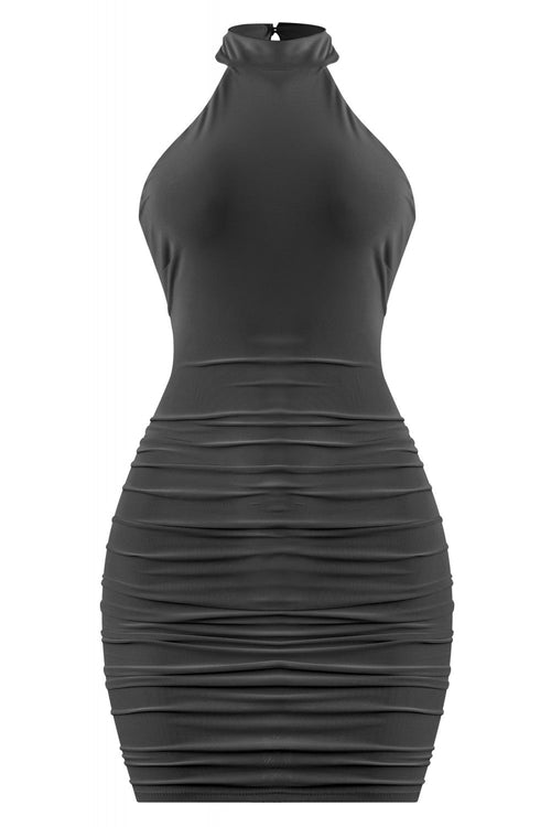 Hilaria Halterneck Ruched Mini Dress Black - Style Delivers