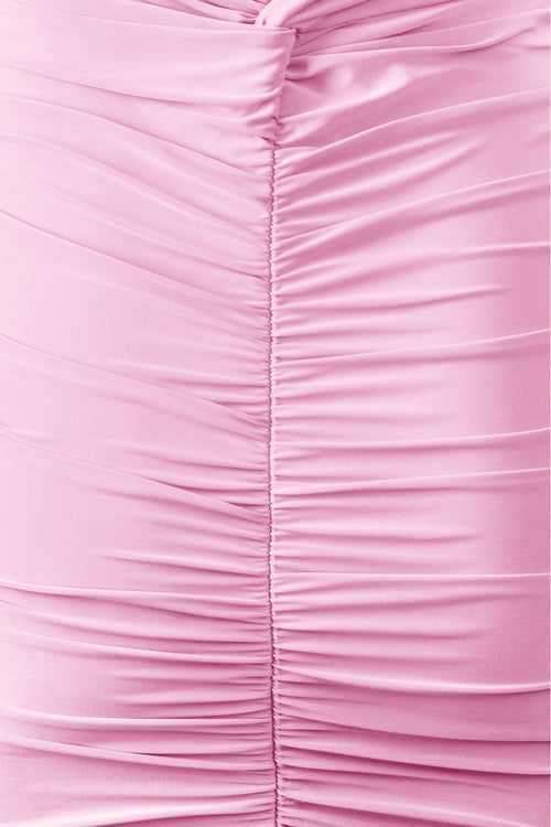 Hilaria Halterneck Ruched Mini Dress Pink - Style Delivers