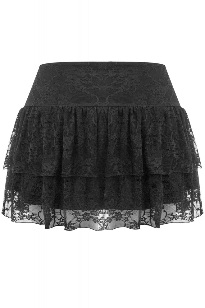 Chantal Lace Layered Ruffle Mini Skirt Black - Style Delivers