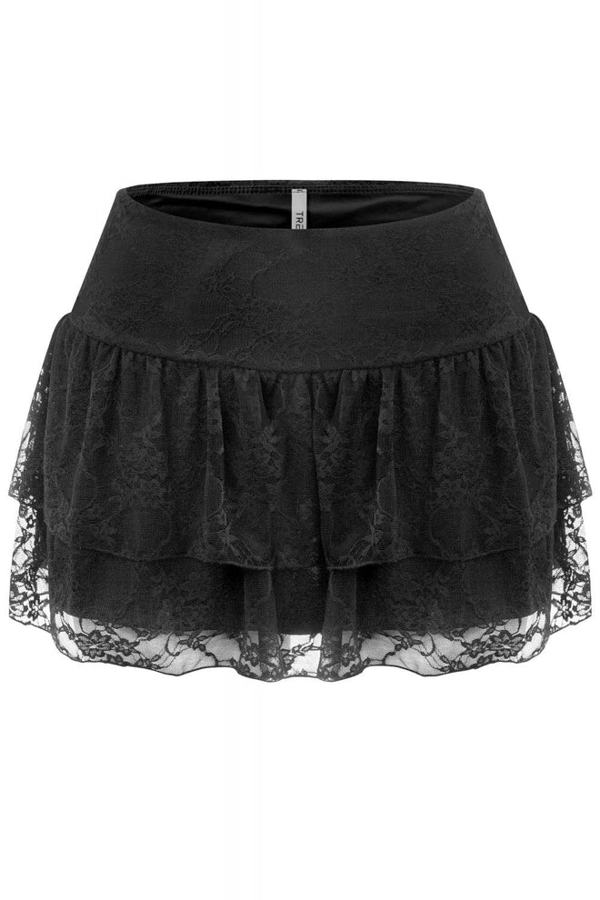Chantal Lace Layered Ruffle Mini Skirt Black - Style Delivers