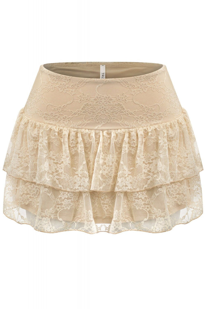 Chantal Lace Layered Ruffle Mini Skirt Oatmeal - Style Delivers