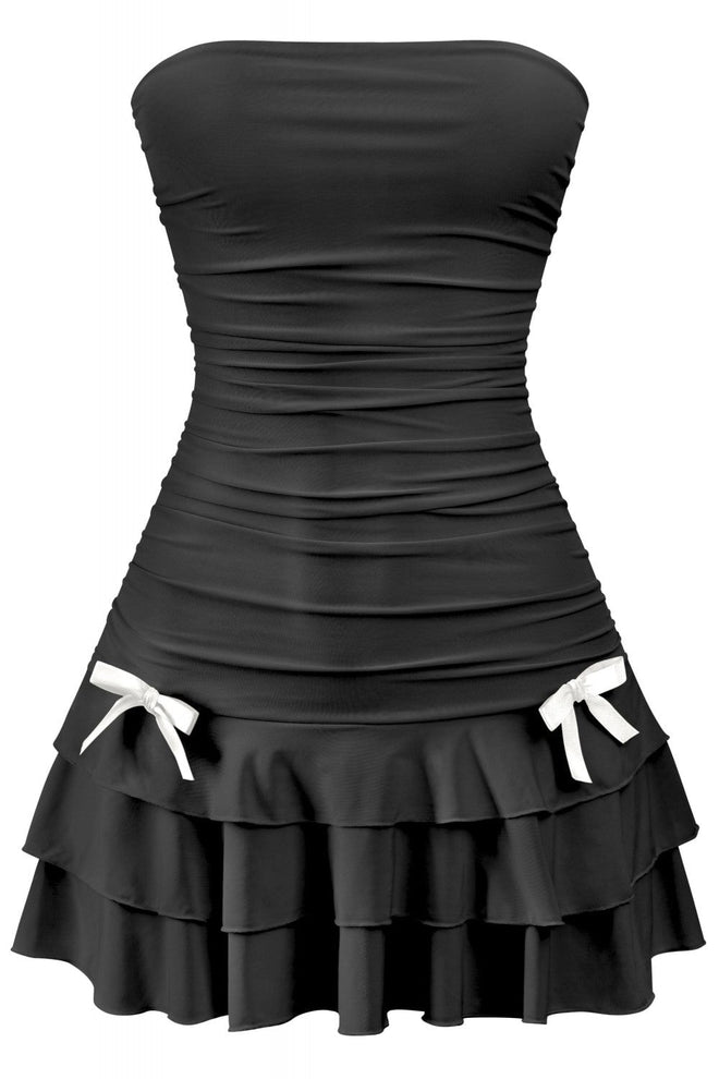 Coquette Strapless Ruffle Hem Mni Dress Black - Style Delivers