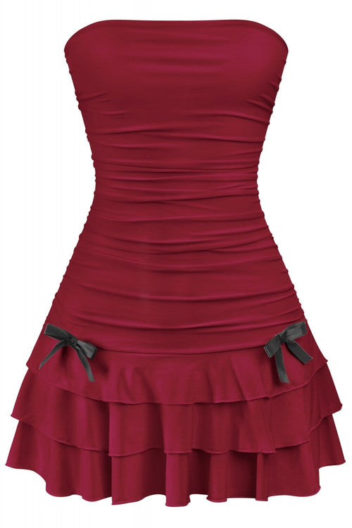 Coquette Strapless Ruffle Hem Mini Dress Burgundy - Style Delivers