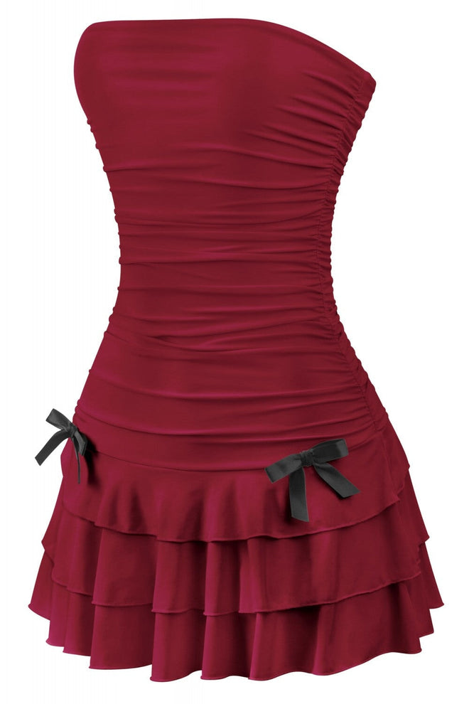 Coquette Strapless Ruffle Hem Mini Dress Burgundy - Style Delivers