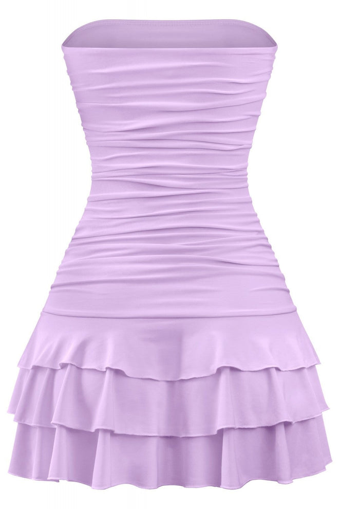 Coquette Strapless Ruffle Hem Mini Dress Lavender - Style Delivers