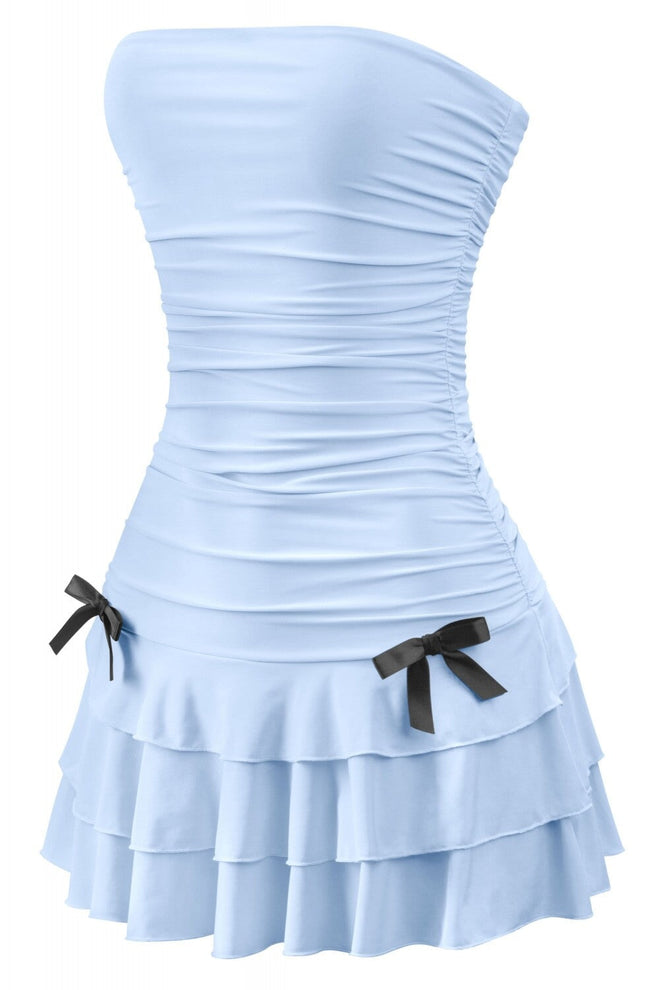 Heydi Stretch Poplin Lace Up Corset Top Baby Blue – Style Delivers