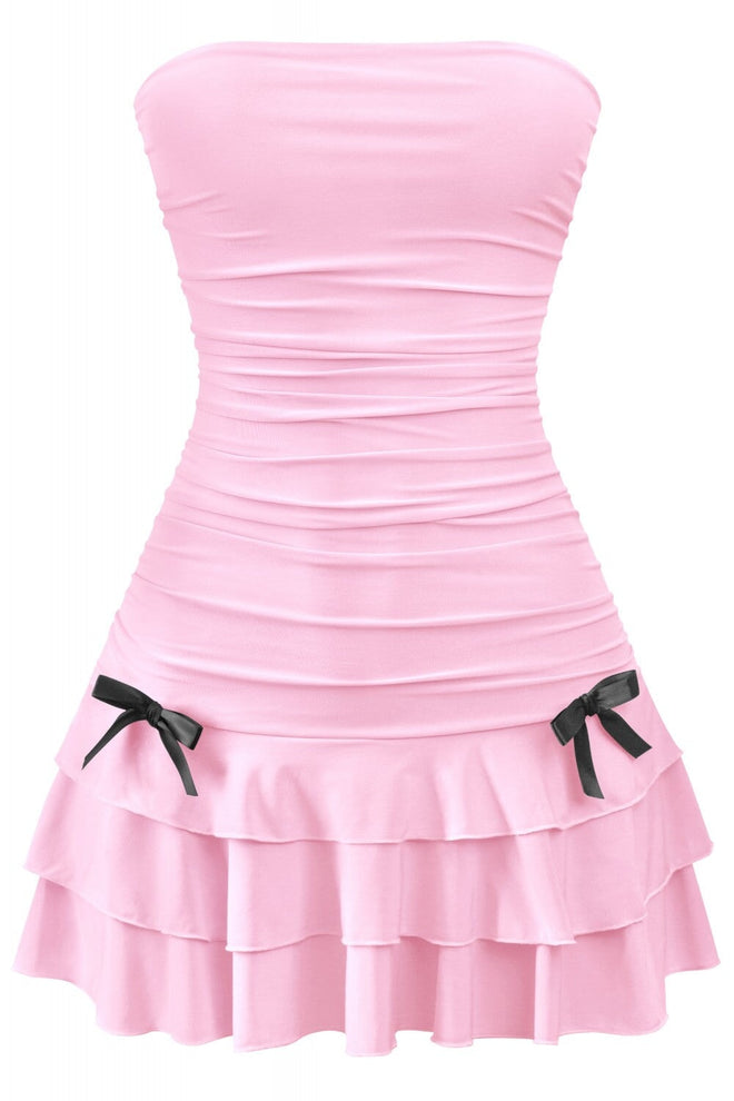 Coquette Strapless Ruffle Hem Mni Dress Light PInk - Style Delivers