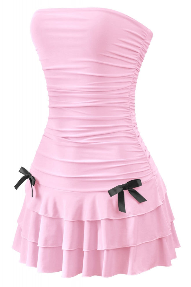 Coquette Strapless Ruffle Hem Mni Dress Light PInk - Style Delivers