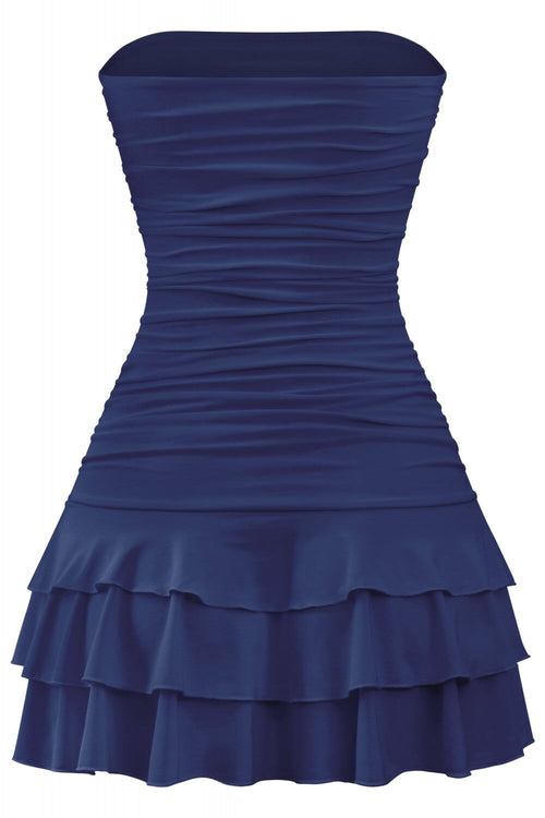 Coquette Strapless Ruffle Hem Mini Dress Navy - Style Delivers