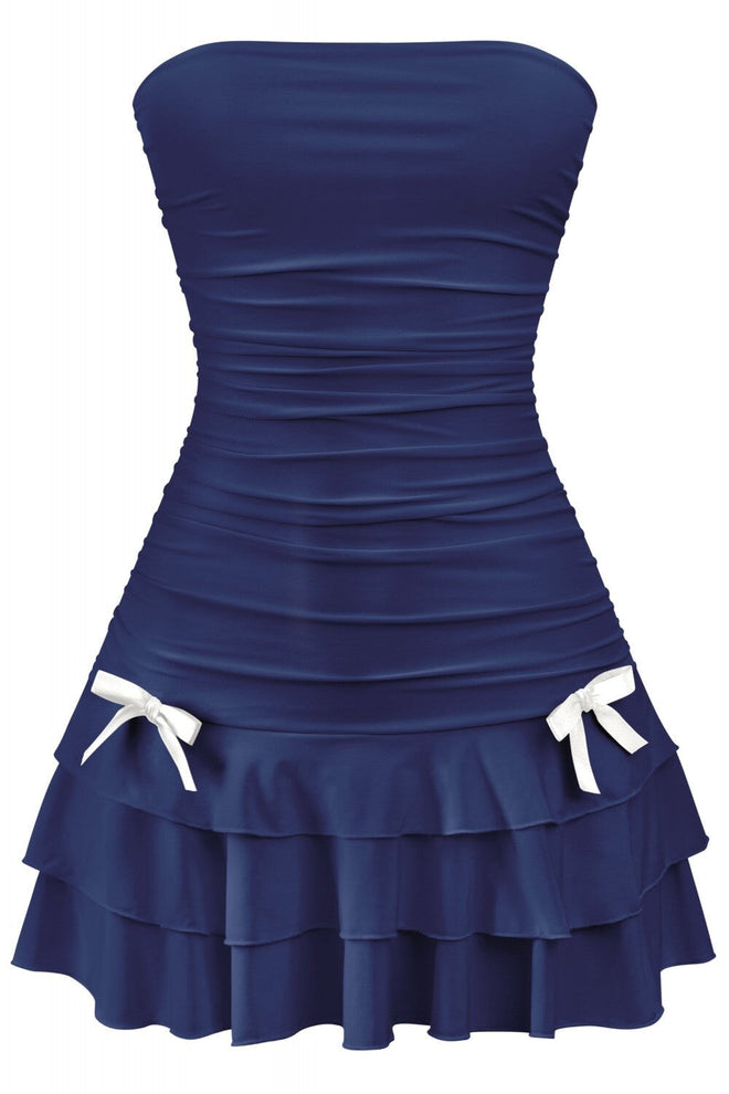 Coquette Strapless Ruffle Hem Mini Dress Navy - Style Delivers