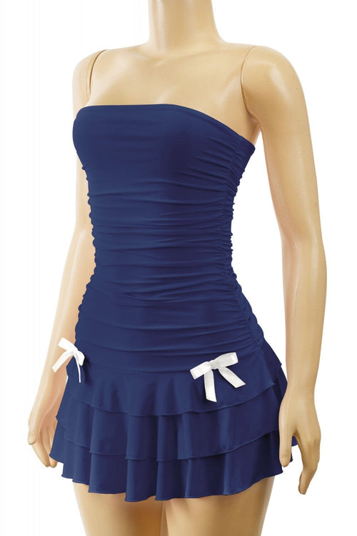 Coquette Strapless Ruffle Hem Mini Dress Navy - Style Delivers