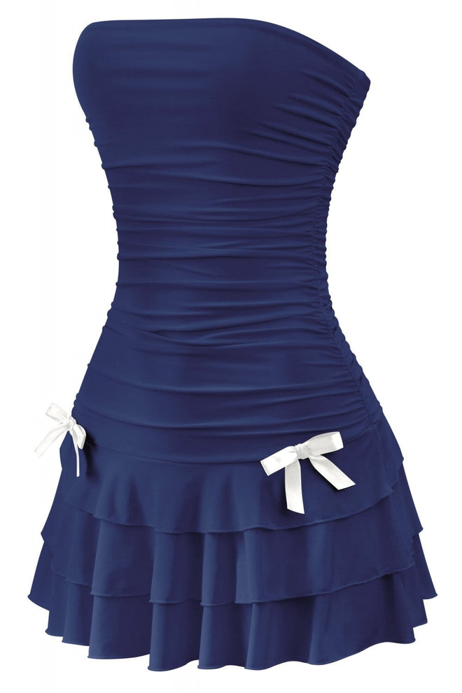 Coquette Strapless Ruffle Hem Mini Dress Navy - Style Delivers