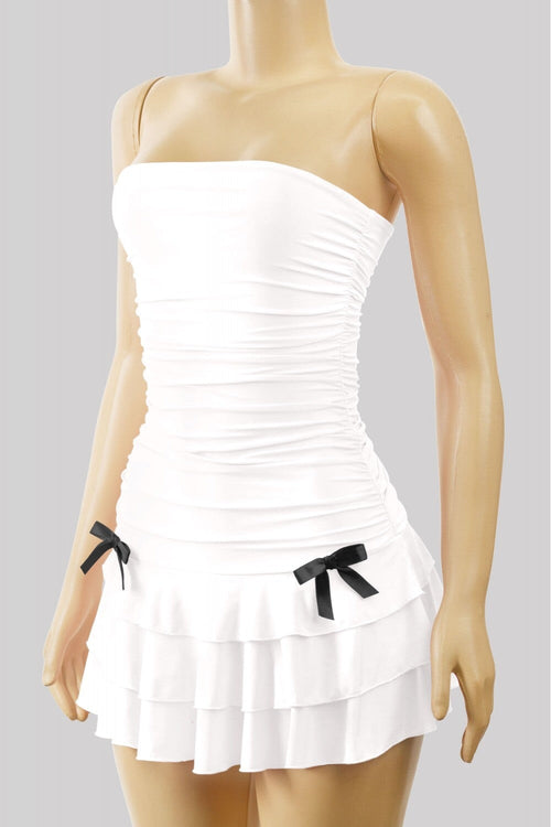 Coquette Strapless Ruffle Hem Mni Dress White - Style Delivers