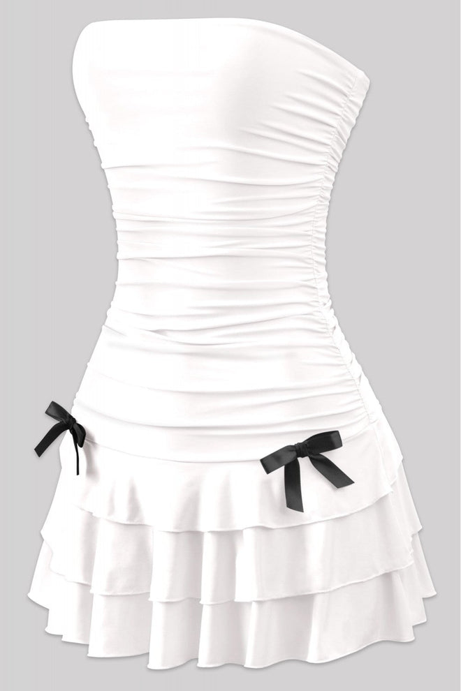 Coquette Strapless Ruffle Hem Mni Dress White - Style Delivers