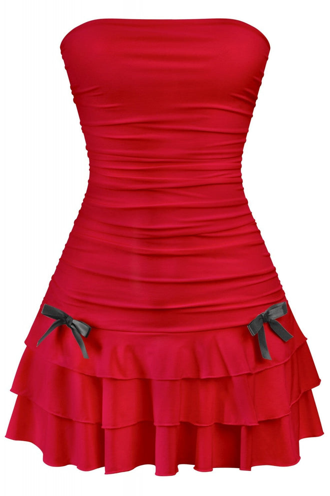 Coquette Strapless Ruffle Hem Mni Dress Red - Style Delivers