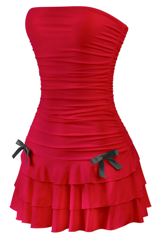 Coquette Strapless Ruffle Hem Mni Dress Red - Style Delivers