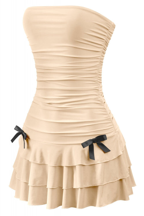 Coquette Strapless Ruffle Hem Mini Dress Nude - Style Delivers