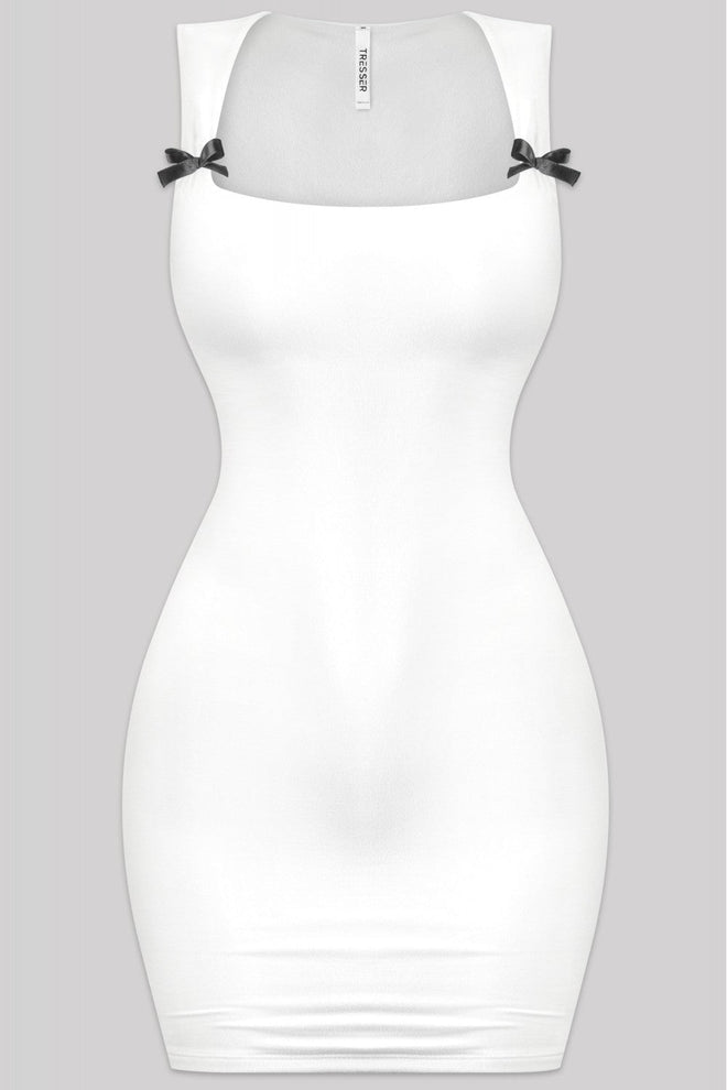 Ivonnna Bow Tie Mini Dress Off White - Style Delivers