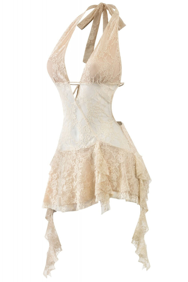 Swoon Lace Mini Dress Beige - Style Delivers