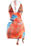 So Fine Snake Print Mini Dress Blue/Orange - Style Delivers