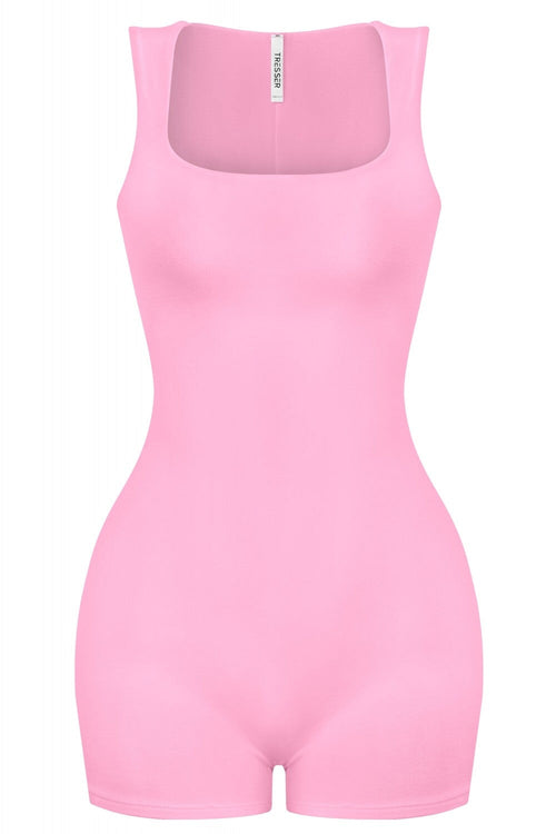 Fit Sleeveless Scoop Neck Romper Pink - Style Delivers