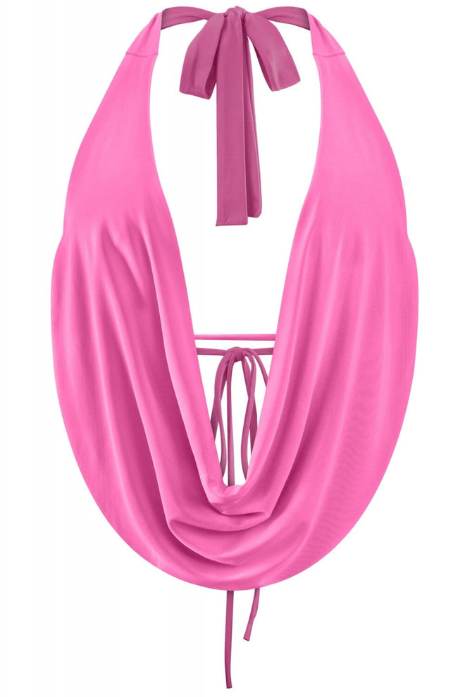 Drea Halter Cowl Neck Top Hot Pink - Style Delivers