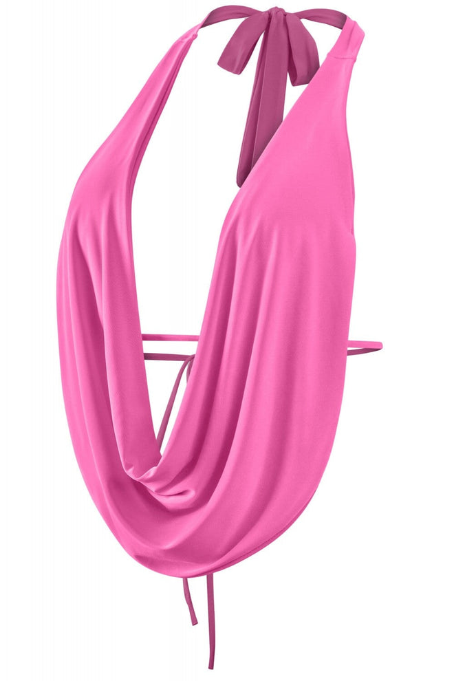 Drea Halter Cowl Neck Top Hot Pink - Style Delivers