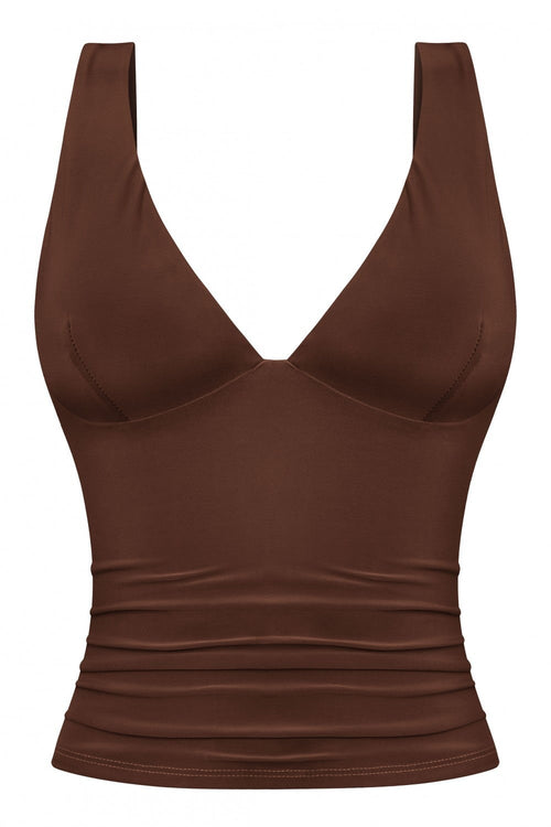 Dej Sleeveless Plunging Tank Brown - Style Delivers