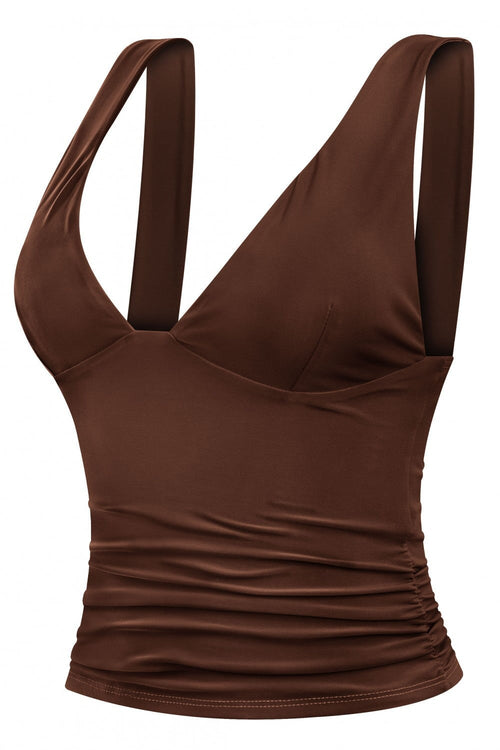 Dej Sleeveless Plunging Tank Brown - Style Delivers