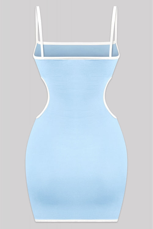 Star Girl Sleeveless Contrast Trim Mini Dress Light Blue - Style Delivers