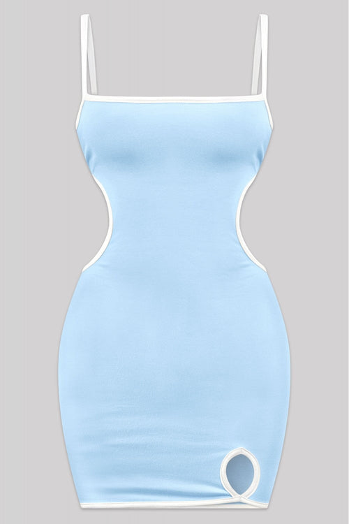 Star Girl Sleeveless Contrast Trim Mini Dress Light Blue - Style Delivers