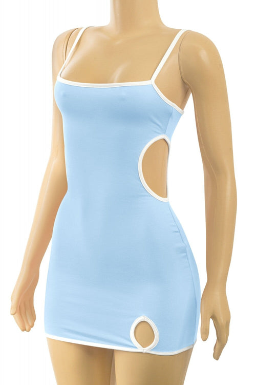 Star Girl Sleeveless Contrast Trim Mini Dress Light Blue - Style Delivers