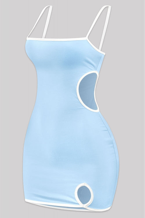 Star Girl Sleeveless Contrast Trim Mini Dress Light Blue - Style Delivers