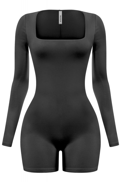 Kimber Long Sleeve Square Neck Romper Black - Style Delivers