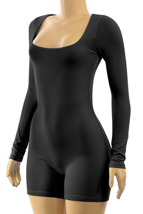 Kimber Long Sleeve Square Neck Romper Black - Style Delivers