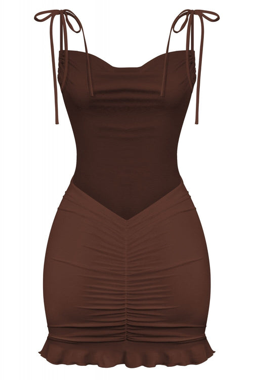 Sunday Starpless Cowl Neck Mini Dress Brown - Style Delivers